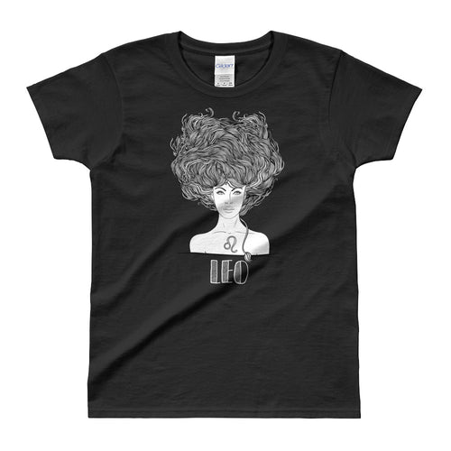 Leo T Shirt Zodiac Short Sleeve Round Neck Black Cotton T-Shirt for Women - FlorenceLand
