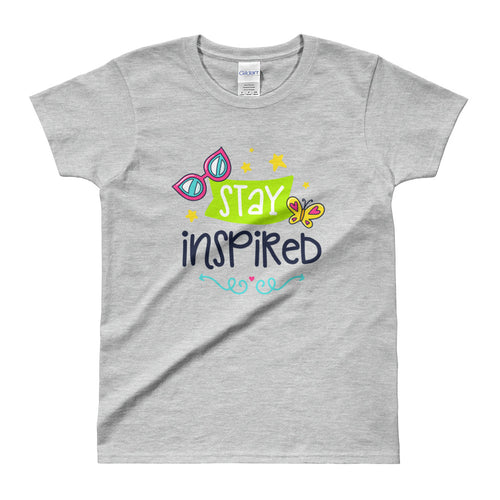Stay Inspired Short Sleeve Round Neck Grey Color T-Shirt for Women - FlorenceLand