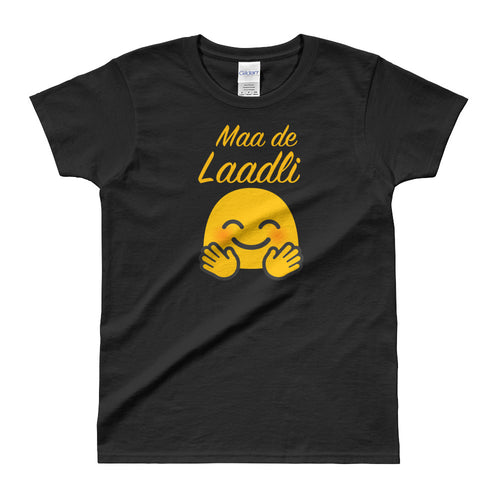 Maa Da Laadla T Shirt Black Maa Da Laadla Emoji T Shirt for Women - FlorenceLand