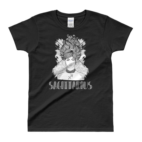 Sagittarius T Shirt Zodiac Short Sleeve Round Neck Black T-Shirt for Women - FlorenceLand