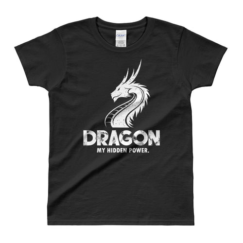 Dragon Printed Short Sleeve Round Neck Black 100% Cotton T-Shirt for Women - FlorenceLand