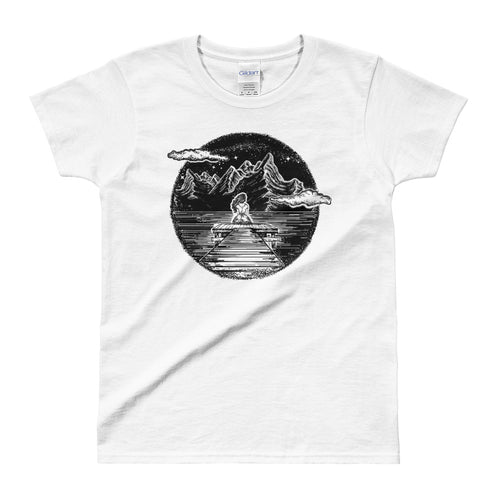 Girl in The Mountain Tattoo Design Ink & Inspiration White Shirt for Women in White Color - FlorenceLand