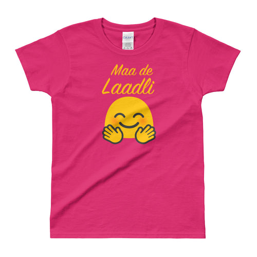 Maa Da Laadla T Shirt Pink Maa Da Laadla Emoji T Shirt for Women - FlorenceLand