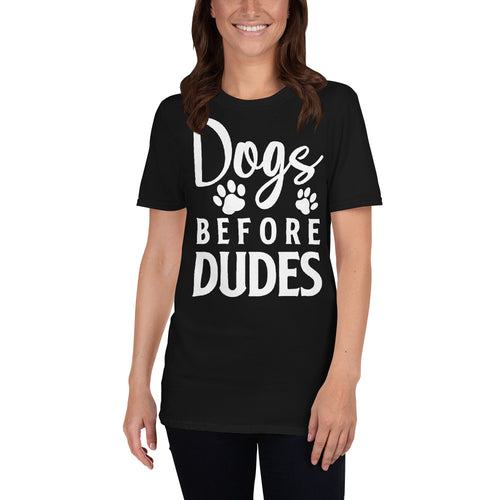 Buy Dogs Before Dudes T-Shirt For Women in Black