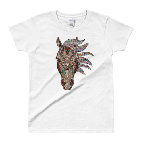 Horse Head Printed White Color Cotton Horse Print T Shirt for Women - FlorenceLand