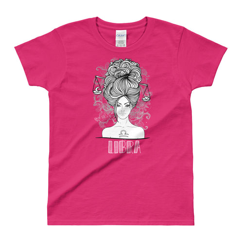 Libra T Shirt Zodiac Short Sleeve Round Neck Pink Cotton T-Shirt for Women - FlorenceLand