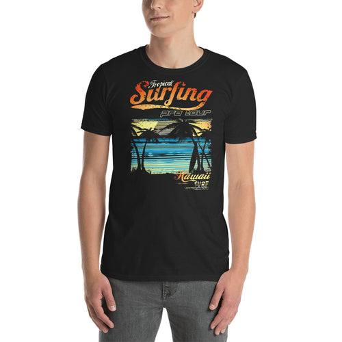 Buy Tropical Surfing at Hawaiian Surf Beach T-Shirt  for Men in Black
