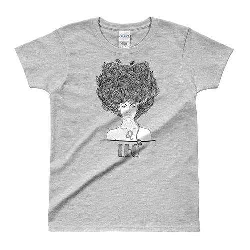 Leo T Shirt Zodiac Short Sleeve Round Neck Grey Cotton T-Shirt for Women - FlorenceLand