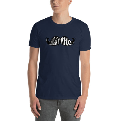 Lucky Me T Shirt Irish Mustache St. Patrick's Day Graphic Tee in Navy Color for Men - FlorenceLand
