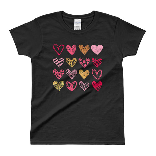 Cute Hearts T Shirt Black Cute Shapes of Hearts T Shirt for Women - FlorenceLand