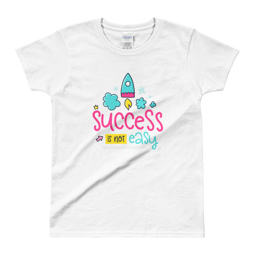 Cute Success Print Short Sleeve Round Neck White 100% Cotton T-Shirt for Women - FlorenceLand