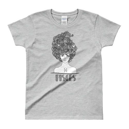 Pisces T Shirt Zodiac Short Sleeve Round Neck Grey Cotton T-Shirt for Women - FlorenceLand