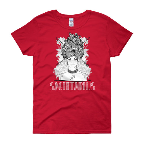 Sagittarius T Shirt Zodiac Short Sleeve Round Neck Red T-Shirt for Women - FlorenceLand