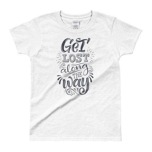 Get Lost Along The Way White Cotton T Shirt for Women - FlorenceLand