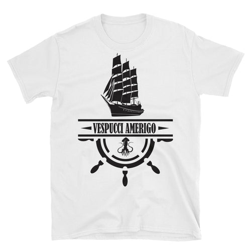 Nautical Ship Printed Short Sleeve Round Neck White Cotton T-Shirt for Men - FlorenceLand