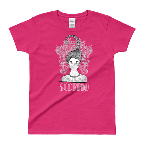 Scorpio T Shirt Zodiac Short Sleeve Round Neck Pink Cotton T-Shirt for Women - FlorenceLand