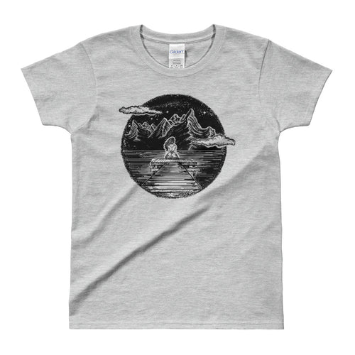 Girl in The Mountain Tattoo Design Ink & Inspiration White Shirt for Women in Grey Color - FlorenceLand