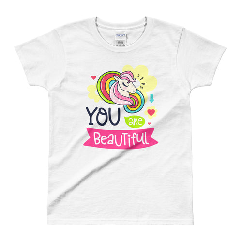 You Are Beautiful Short Sleeve Round Neck White Cotton T-Shirt for Women - FlorenceLand