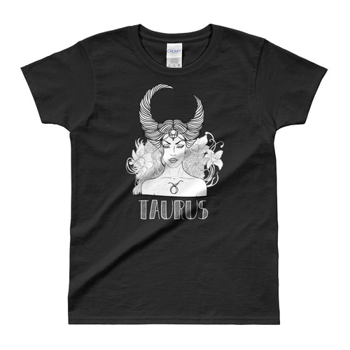 Taurus T Shirt Zodiac Short Sleeve Round Neck Black Cotton T-Shirt for Women - FlorenceLand