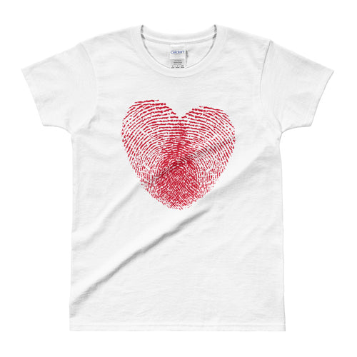 Heart Fingerprint T-shirt Love Fingerprint White Cotton T-Shirt for Women - FlorenceLand