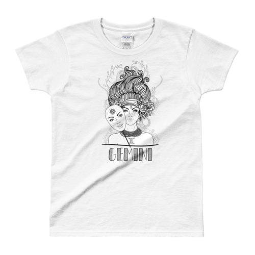 Gemini T Shirt Zodiac Round Neck White Cotton T-Shirt for Women - FlorenceLand