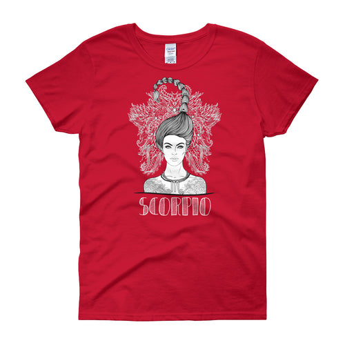 Scorpio T Shirt Zodiac Short Sleeve Round Neck Red Cotton T-Shirt for Women - FlorenceLand