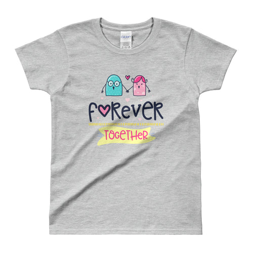 Forever Together Short Sleeve Round Neck Grey Cotton T-Shirt for Women - FlorenceLand