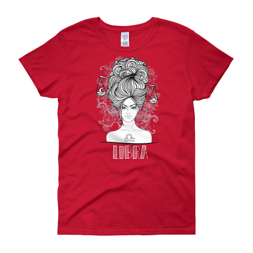 Libra T Shirt Zodiac Short Sleeve Round Neck Red Cotton T-Shirt for Women - FlorenceLand