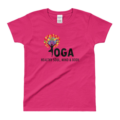 Yoga T Shirt Pink Shakti Yoga T Shirt Healthy Soul, Mind & Body T Shirt for Women - FlorenceLand