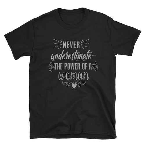 Never Underestimate The Power of a Woman T Shirt Silver Glitter Black Woman Power Tee - FlorenceLand