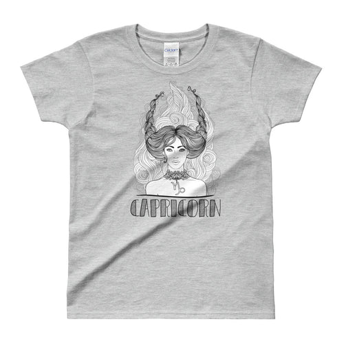 Capricorn T Shirt Zodiac Round Neck Grey T-Shirt for Women - FlorenceLand