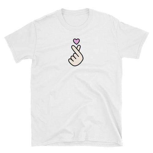 Korean Heart Fingers T Shirt White KPOP Finger Heart Sign T-Shirt for Men - FlorenceLand