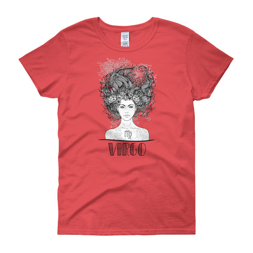 Virgo T Shirt Zodiac Round Neck Coral Silk Cotton T-Shirt for Women - FlorenceLand