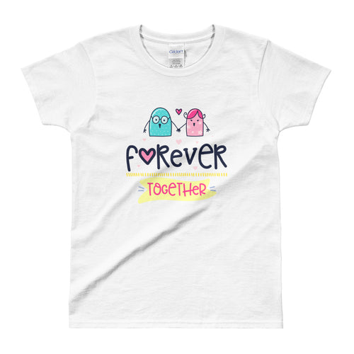 Forever Together Short Sleeve Round Neck White Cotton T-Shirt for Women - FlorenceLand