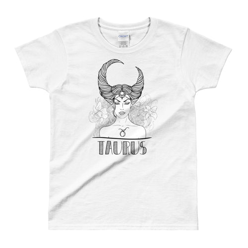 Taurus T Shirt Zodiac Short Sleeve Round Neck White Cotton T-Shirt for Women - FlorenceLand