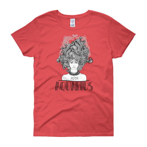 Aquarius T Shirt Zodiac Coral Silk Cotton T-Shirt for Women - FlorenceLand