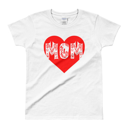 Mom Heart T Shirt White Mothers Day T Shirt Gift for Mom Awesome Mom T Shirt for Women - FlorenceLand