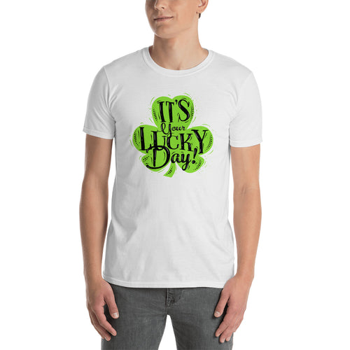 Its Your Lucky Day T Shirt White Shamrocks St Patrick's Day T Shirt for Men - FlorenceLand