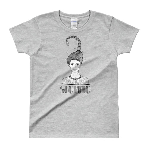 Scorpio T Shirt Zodiac Short Sleeve Round Neck Grey Cotton T-Shirt for Women - FlorenceLand
