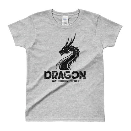 Dragon Printed Short Sleeve Round Neck Grey 100% Cotton T-Shirt for Women - FlorenceLand
