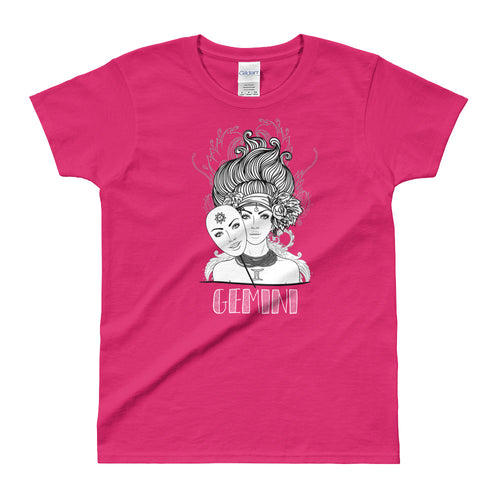 Gemini T Shirt Zodiac Round Neck Pink Cotton T-Shirt for Women - FlorenceLand