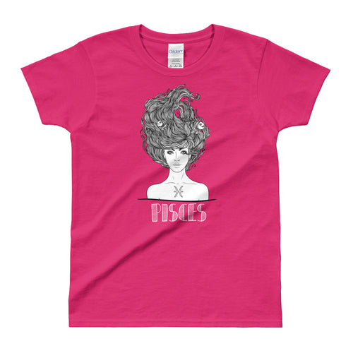 Pisces T Shirt Zodiac Short Sleeve Round Neck Pink Cotton T-Shirt for Women - FlorenceLand