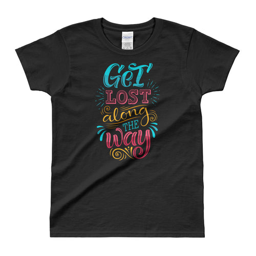 Get Lost Along The Way Black Cotton T Shirt for Women - FlorenceLand
