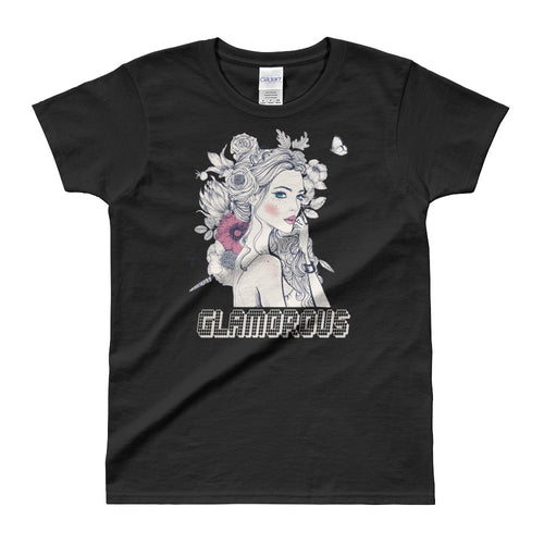 Glamorous Graphic Short Sleeve Round Neck Black Cotton T-Shirt for Women - FlorenceLand