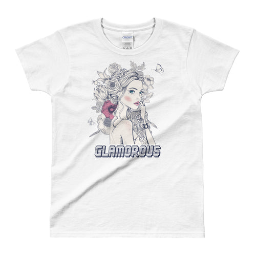 Glamorous Graphic Short Sleeve Round Neck White Cotton T-Shirt for Women - FlorenceLand