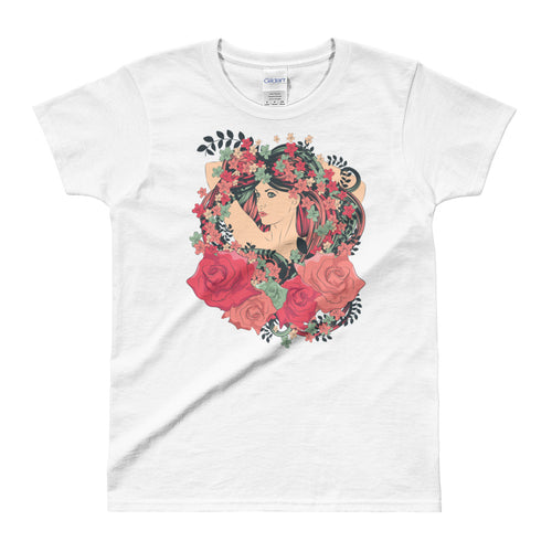 Flower Hair Girl Short Sleeve White Cotton T Shirt for Women - FlorenceLand