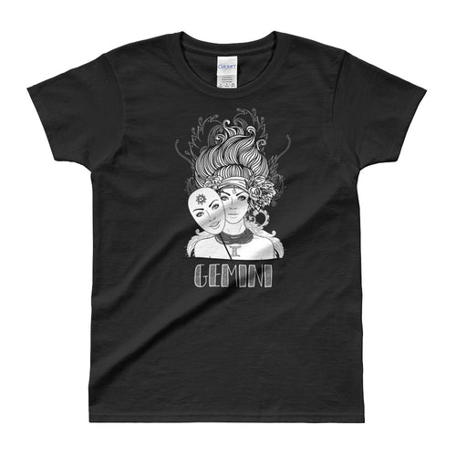 Gemini T Shirt Zodiac Round Neck Black Cotton T-Shirt for Women - FlorenceLand