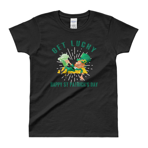 Get Lucky T Shirt Black Happy St. Patrick's Day T Shirt for Women - FlorenceLand