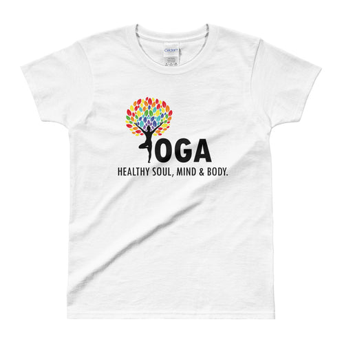Yoga T Shirt White Shakti Yoga T Shirt Healthy Soul, Mind & Body T Shirt for Women - FlorenceLand