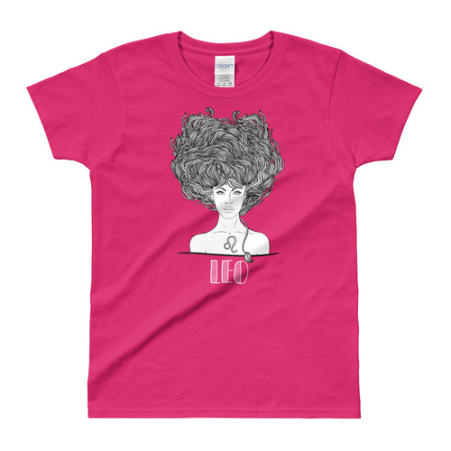 Leo T Shirt Zodiac Round Neck Pink Cotton T-Shirt for Women - FlorenceLand